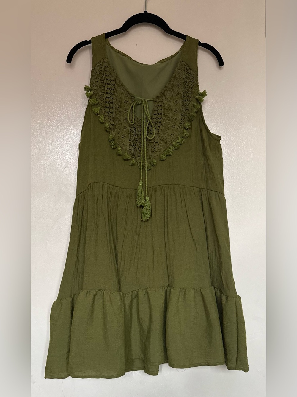 Leaving Soon 2 for $10 Boho Olive Green Tassel Crochet Tank Dress - Picture 2 of 3